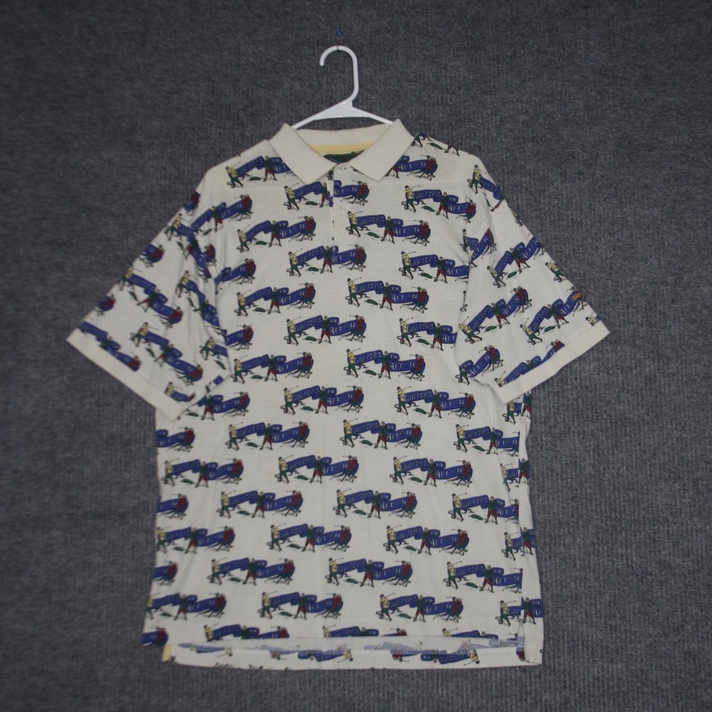 Vintage Arrow‎ Company Golf Polo Shirt Mens M White Golfers In Action Print